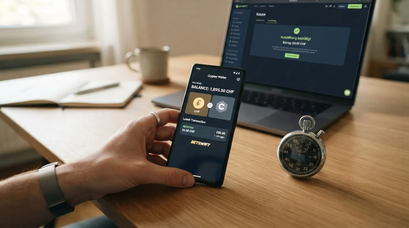 Eine Stoppuhr neben einem Krypto-Wallet auf einem Smartphone-Bildschirm