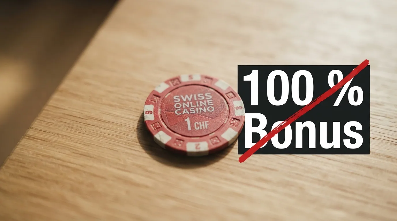 Eine 10-Franken-Note liegt neben einem durchgestrichenen überdimensionierten «100 % Bonus»-Schriftzug