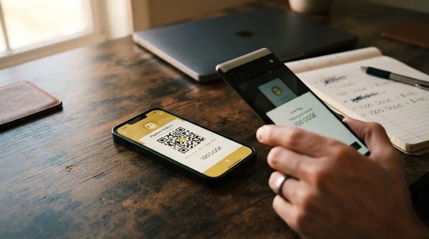 Infografik zum Ablauf einer DOGE-Casino-Transaktion: Wallet, Blockchain, Casino-Gutschrift in drei Schritten