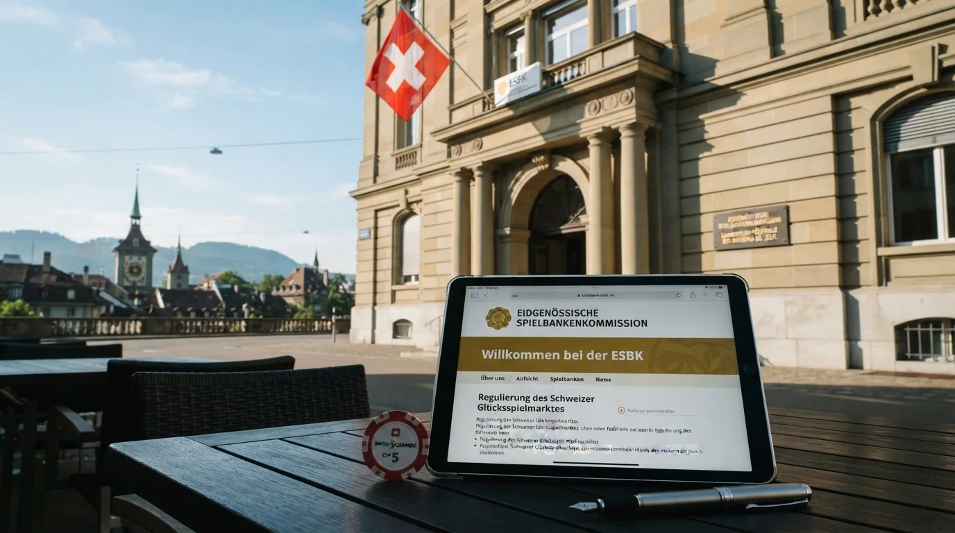 Das Gebäude der Eidgenössischen Spielbankenkommission in Bern oder ein repräsentatives Behördenmotiv mit dem ESBK-Schriftzug