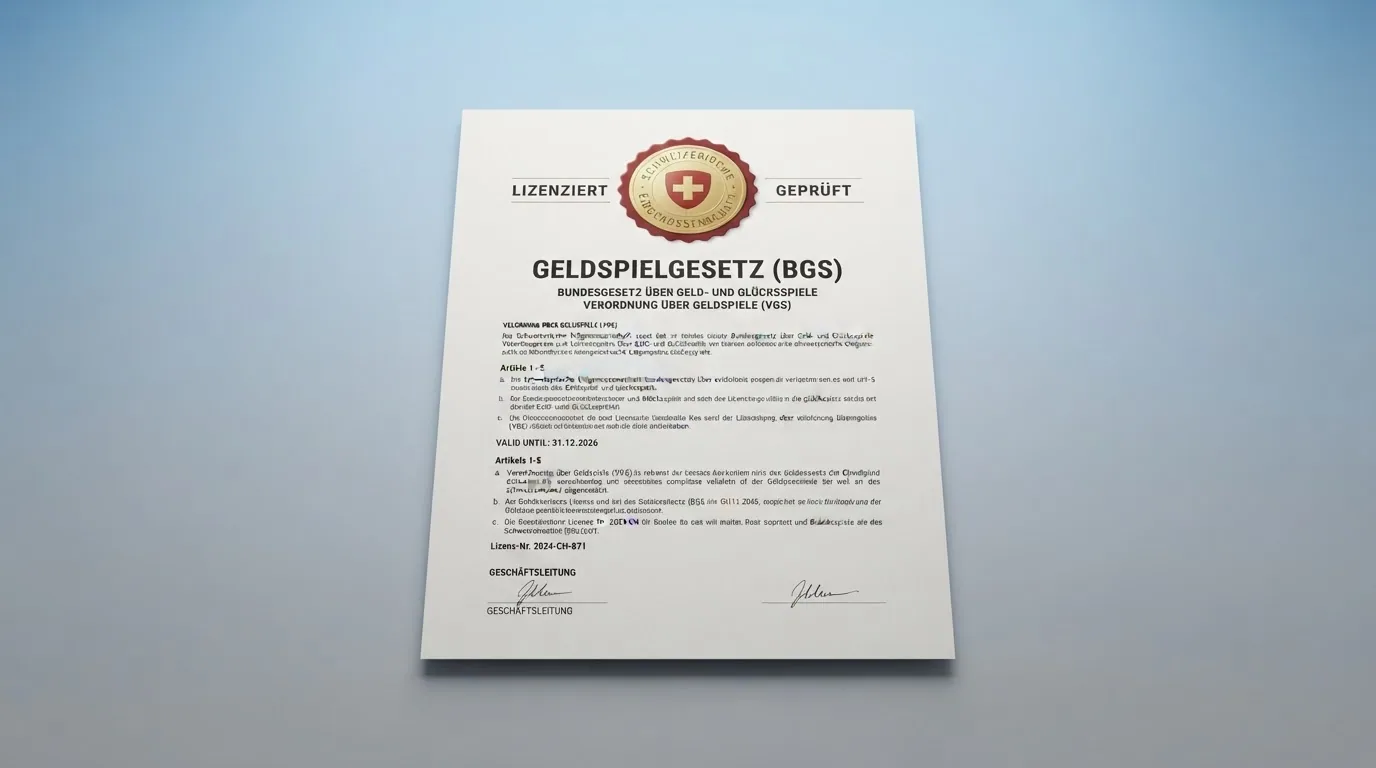 Offizielles Logo der Eidgenössischen Spielbankenkommission ESBK auf einem Dokument mit dem Titel Geldspielgesetz (BGS)