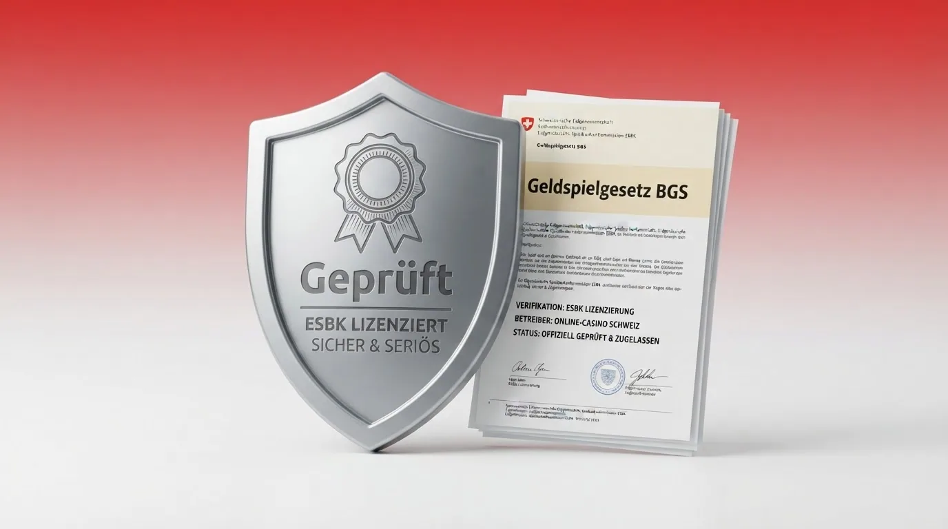 Offizielles ESBK-Emblem und Dokumente des Geldspielgesetzes BGS