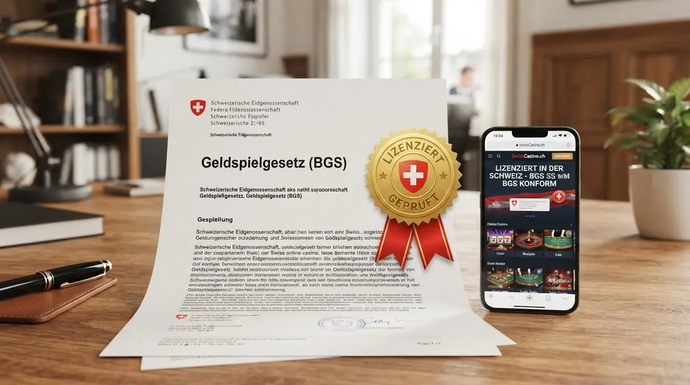 Offizielles Dokument mit Schweizer Wappen, daneben die Aufschrift «Geldspielgesetz (BGS)» und ESBK-Logo