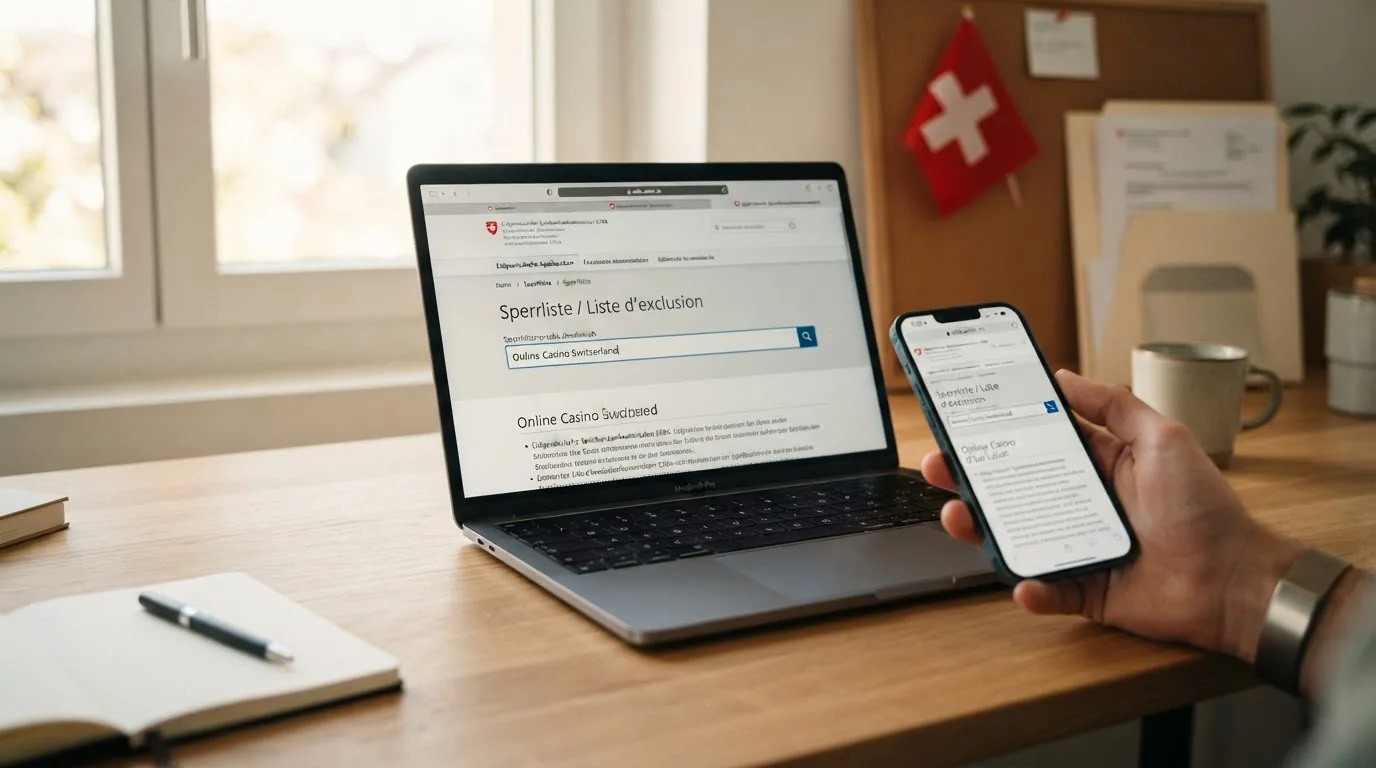 Screenshot-ähnliche Darstellung der ESBK-Website mit dem Suchfeld für die Sperrliste
