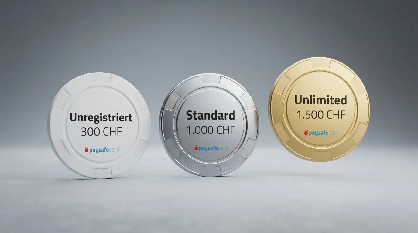 Die drei myPaysafecard-Kontostufen im Vergleich: unregistriert, Standard und Unlimited