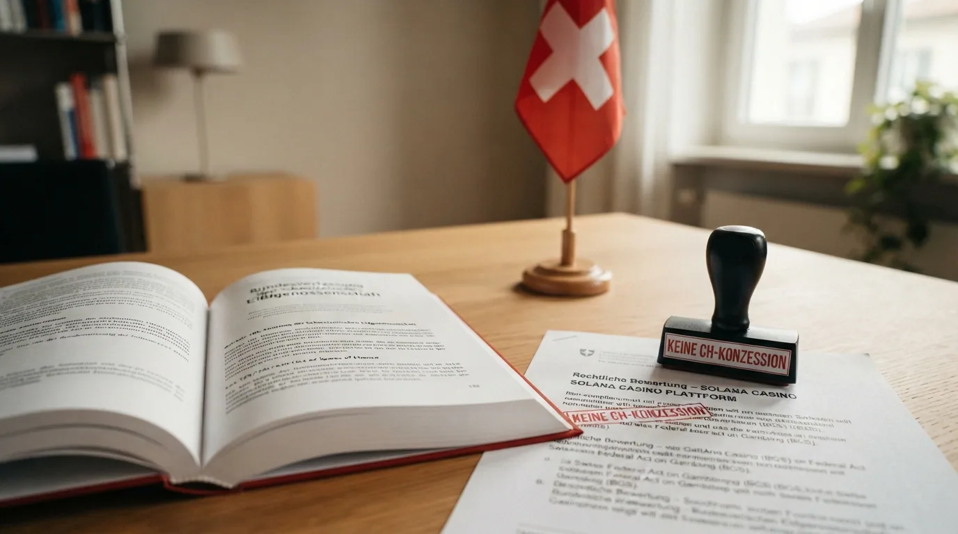 Bundesverfassung und ESBK-Logo auf der linken Seite, rechts eine rote durchgestrichene Offshore-Domain mit «Keine CH-Konzession»-Stempel