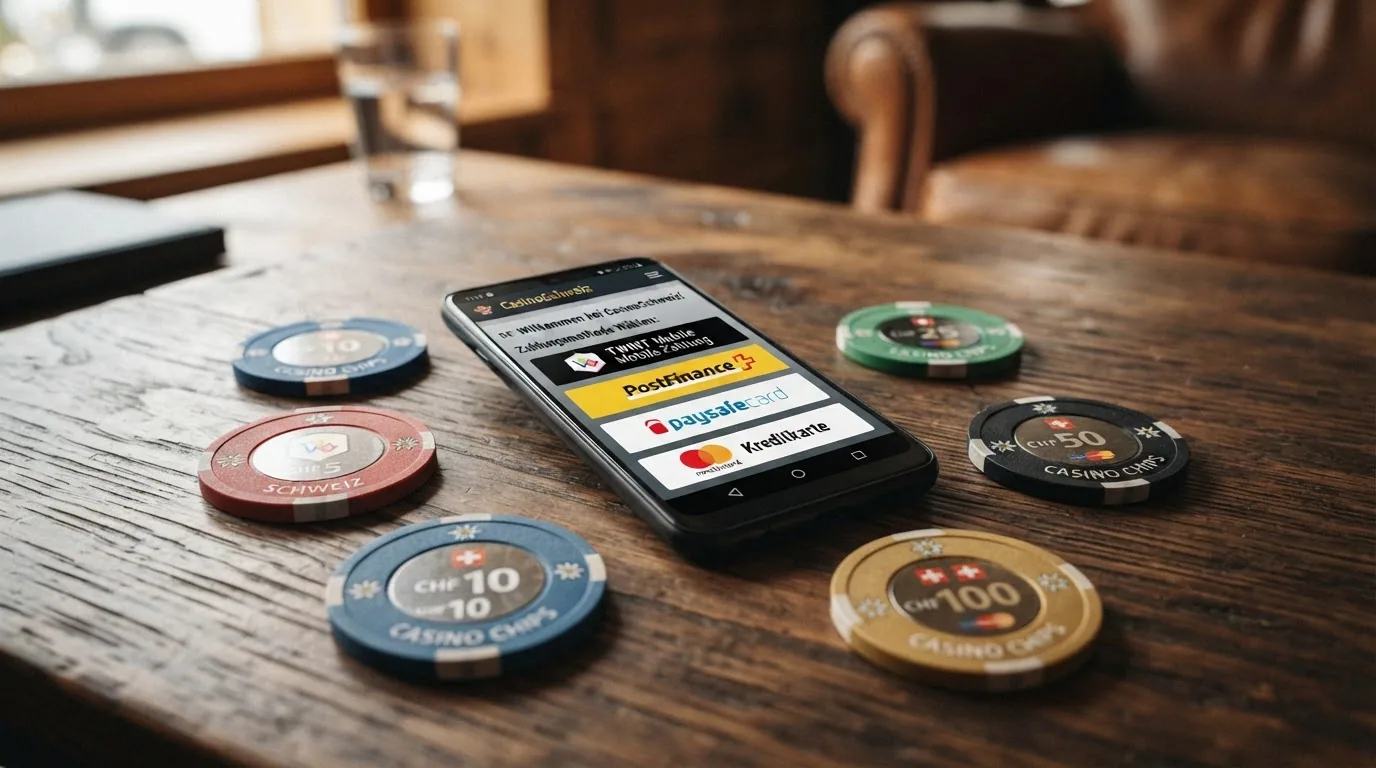 Die Logos von TWINT, PostFinance, Paysafecard, Visa und Mastercard aufgereiht, darunter ein Smartphone mit geöffneter Zahlungs-App